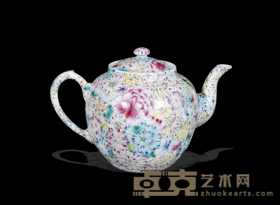 老粉彩百花不落地茶壶 21.5×13.5
