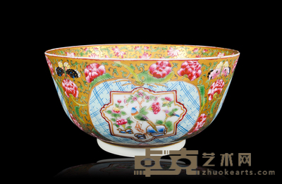 珐琅彩描金开光花鸟纹大碗 同治年制款 17×9