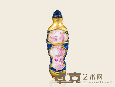 胭脂红开光花鸟鎏金鼻烟壶 乾隆年制款 10.2×3.5
