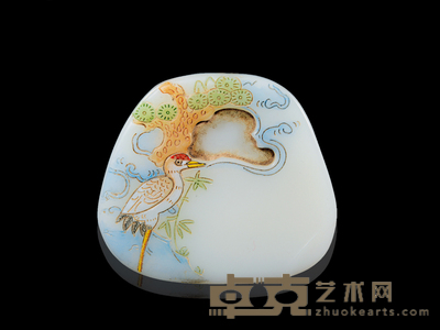 料器彩绘松鹤延年笔舔 7.7×6.8