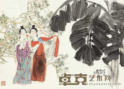 戊子（2008）年作 拈花仕女 镜片 设色纸本 49×68cm