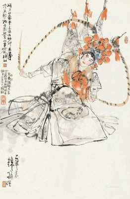 辛未（1991）年作 京剧人物 立轴 设色纸本