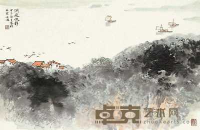 甲子（1984）年作 洞庭帆影 镜框 设色纸本 43×66cm