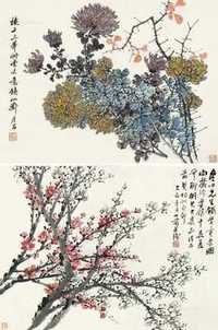 甲辰（1904）年作 乙巳（1905）年作 花鸟集萃 （五幅选二） 镜片 设色纸本