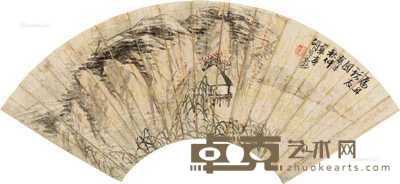 癸末（1883）年作 扁舟访友 扇片 设色纸本 18×51cm