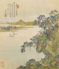 己酉（1765）年作 临江对酌 镜片 设色绢本