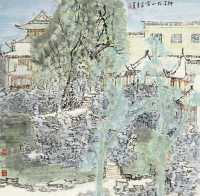 戊辰（1988）年作 园林雪景 镜片 设色纸本
