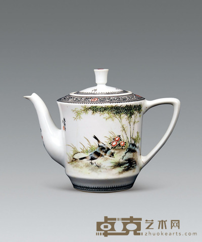 粉彩花鸟茶壶 H:15CM