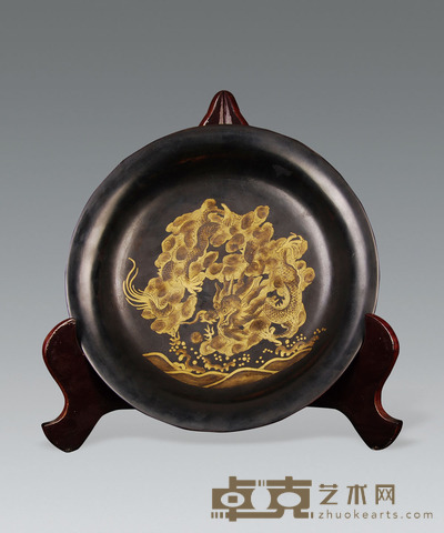 大漆描金龙纹盘 D:24CM