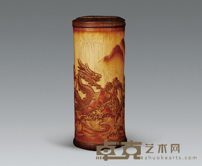 竹雕浮龙茶叶筒 h:11.4CM