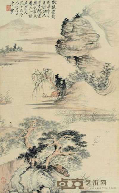 1947年作 山水 立轴 设色绫本 69.5×41.5cm