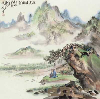 1997年作 松溪钓翁图 立轴 设色纸本 69×69cm