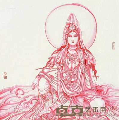 观音 纸片 设色纸本 69×68cm