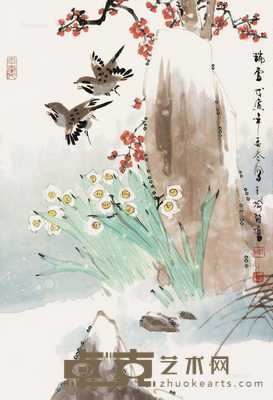 1998年作 瑞雪 镜框 设色纸本 68×45cm