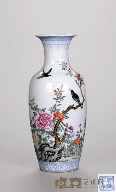 民国 珐琅彩花鸟瓶 高43cm