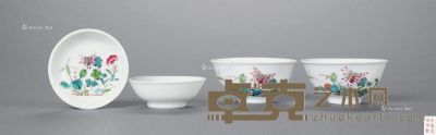 粉彩花卉碗碟 （共四件） 碗直径9cm×2；碟直径8cm×2