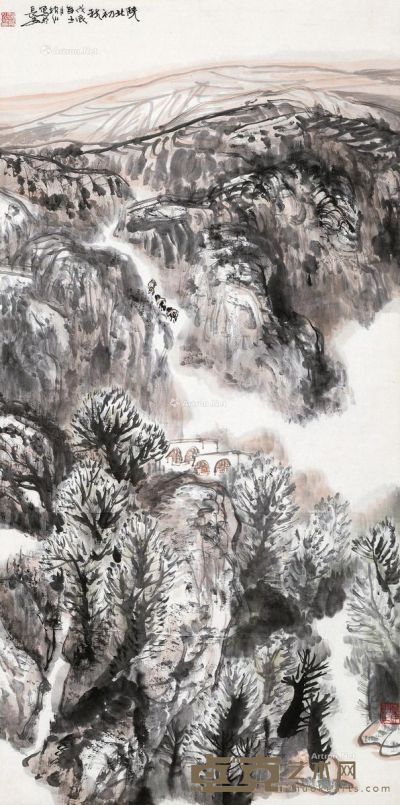 赵振川 戊辰（1988年）作 陕北初秋 134×66cm