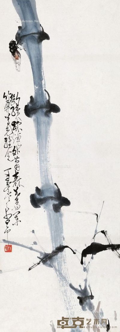 赵少昂 丁丑（1937年）作 竹蝉 79×28cm