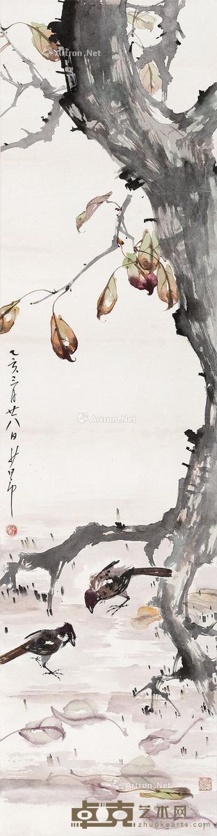 赵少昂 乙亥（1935年）作 花鸟 131×34cm
