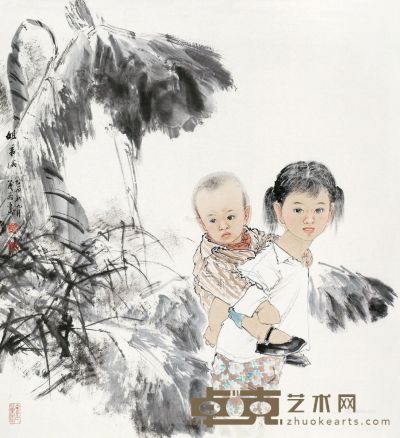 王茂飞 乙酉（2005年）作 姐弟俩 97×88cm