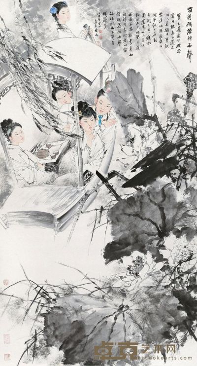 王茂飞 乙酉（2005年）作 留得残荷听雨声 180×97cm