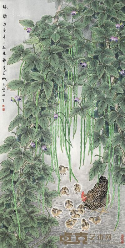 欧阳锦 庚寅（2010年）作 绿韵 138×68cm