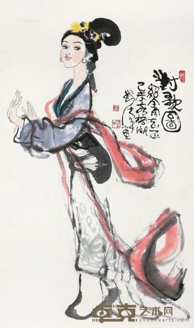 刘汉 己未（1979年）作 对歌图 97×57cm