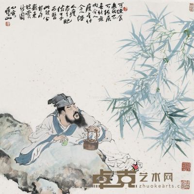 刘怀山 乙亥（1995年）作 东坡赏竹图 68×68cm