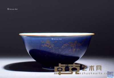 清代 蓝釉描金龙纹碗 长18cm