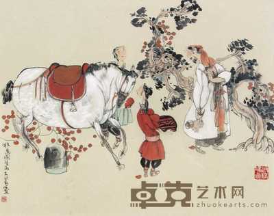 牧马图 镜框 设色纸本 51×41cm