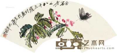 花卉草虫 扇片 设色纸本 53×18cm