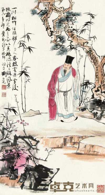 松下高士图 立轴 设色纸本 65×35cm