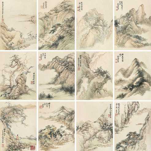 山水 册页 （十二开） 设色纸本
