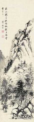 山水 屏轴 水墨纸本