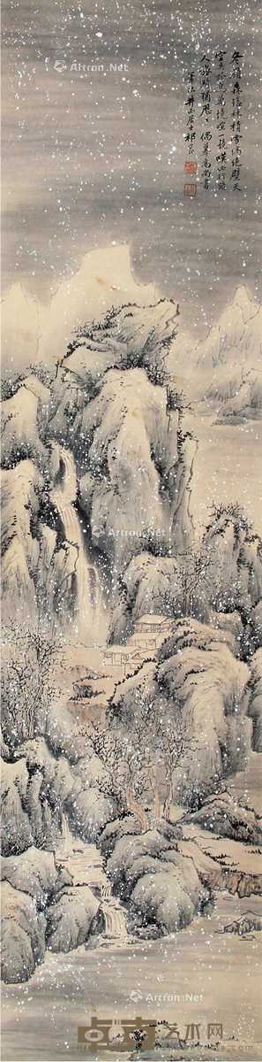 雪景 立轴 设色纸本 136×34cm