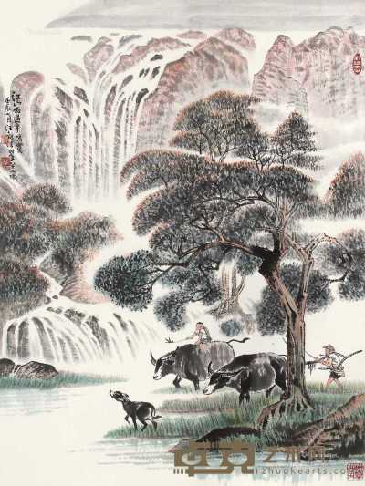 江山雨过牛鸣赏 立轴 设色纸本 89×66cm