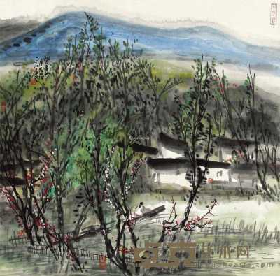 山水 镜片 设色纸本 68×68cm