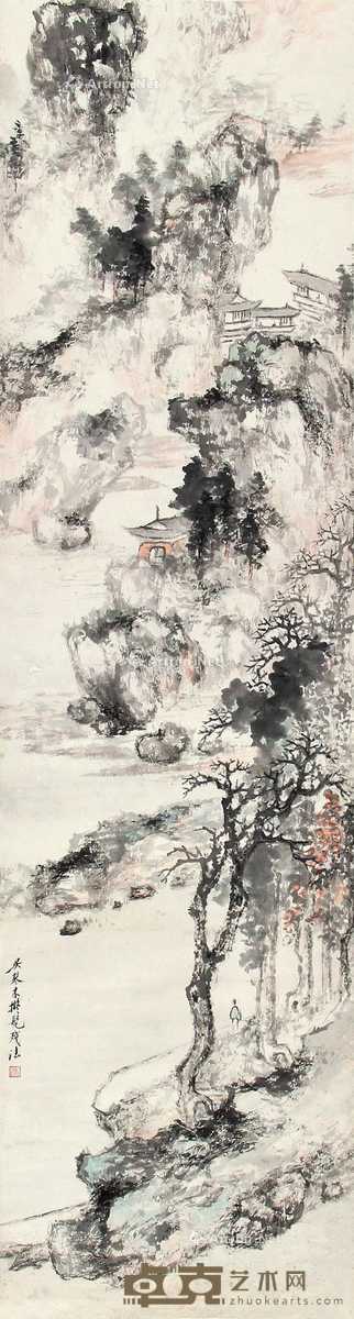山水 立轴 设色纸本 99×26cm