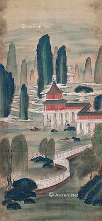 佚名 云山烟阁图