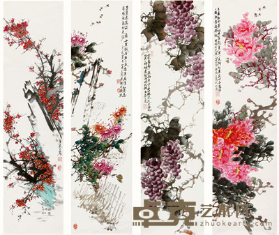 王一龙 花鸟四条屏 137×35cm×4 约8.6平尺