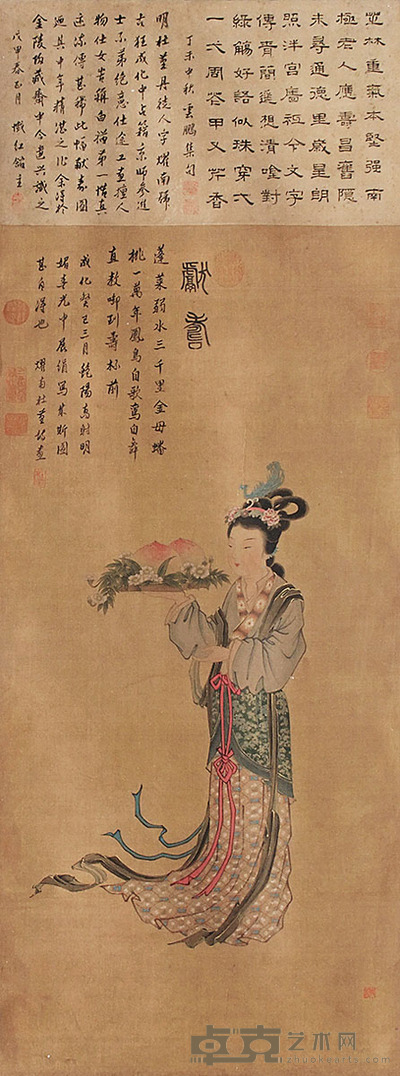 杜堇 献寿图 120×45cm