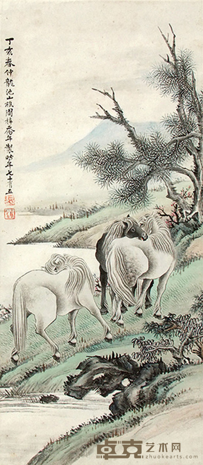 周乔年 三骏图 76×32cm