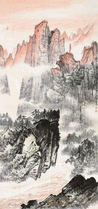 魏紫熙 1973年作 山水 138×64cm