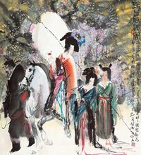 贺成 2003年作 踏春牧归图