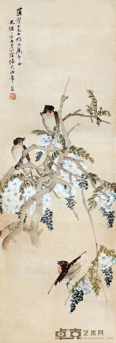 任伯年 1887年作 花鸟 81×28cm