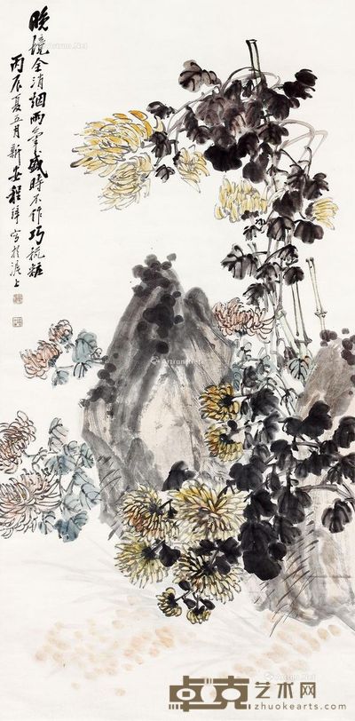 程璋 1916年作 花卉 136×67cm