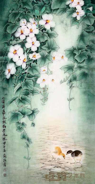 2014年作 工笔花鸟 128×66cm