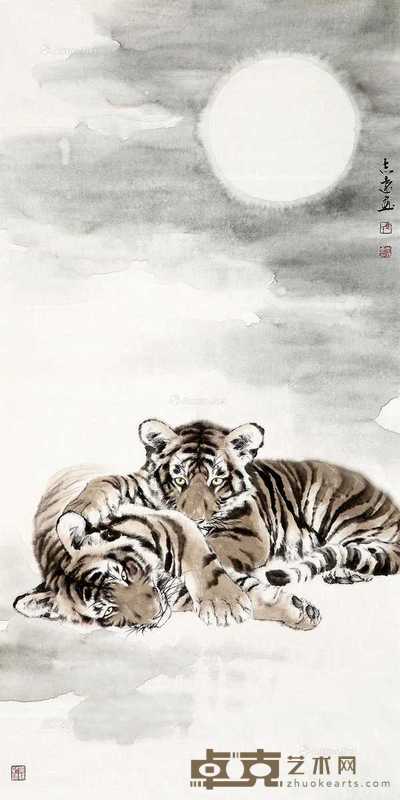 双虎图 137×68.5cm
