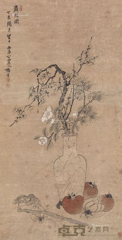 杨晋 花卉 立轴 纸本 84×42cm