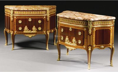 路易十六世风格镶铜鎏金黄檀木缎木斗柜 （一对）
